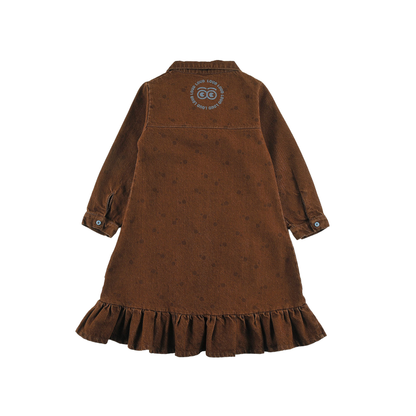 Loud Choco Polkadot Speed Eyes Logo Print Long Sleeve Dress