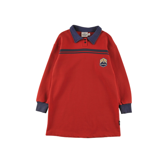 Loud Red Washed Club Mountain  Long Sleeve Polo Dress