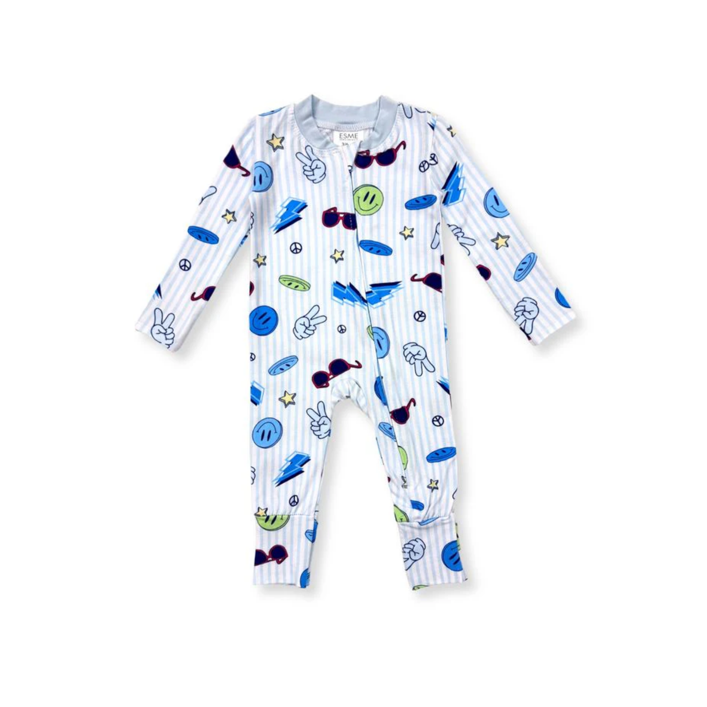 Esme Sky Blue Stripe Tommy Flip-Footie