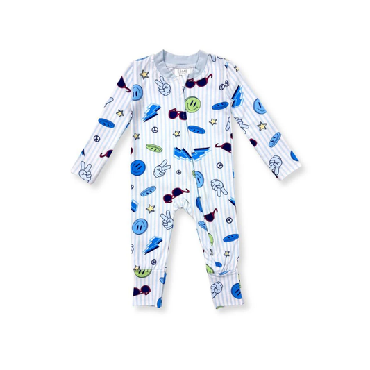 Esme Sky Blue Stripe Tommy Flip-Footie