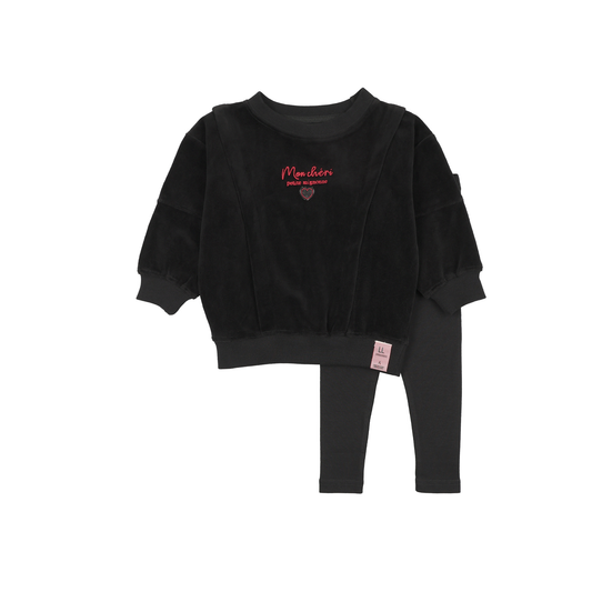 Analogie Black Velour Girls Sweatshirt Set