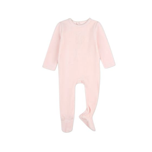 MiniMoi Barely Pink Bunny Meets Chic Velour Footie