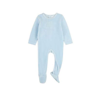 MiniMoi Baby Blue Bunny Meets Chic Velour Footie