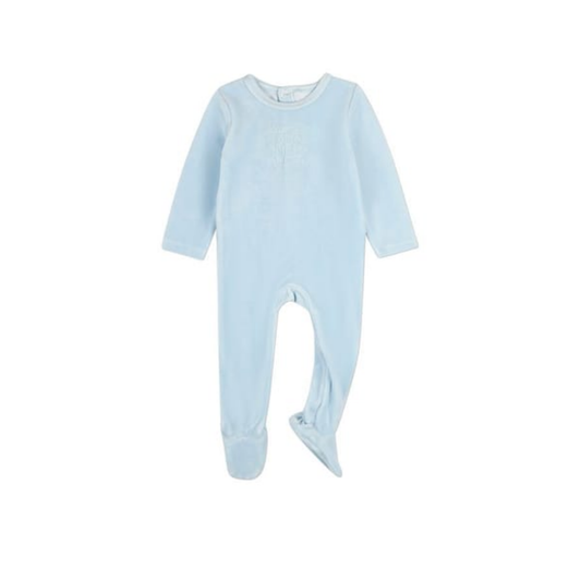 MiniMoi Baby Blue Bunny Meets Chic Velour Footie
