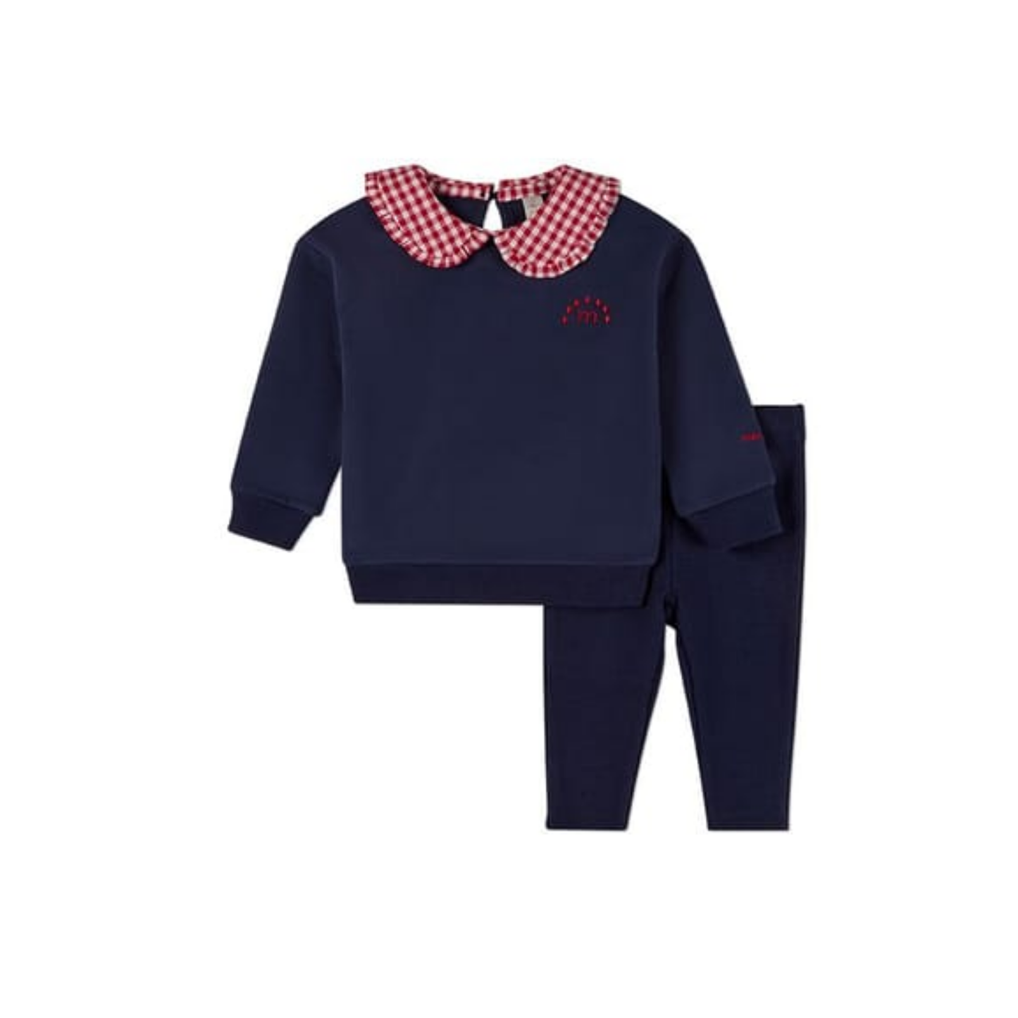 MiniMoi Navy-Red Gingham Ruffled Collar 2 Pc Set