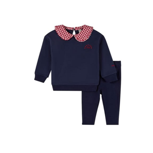 MiniMoi Navy-Red Gingham Ruffled Collar 2 Pc Set