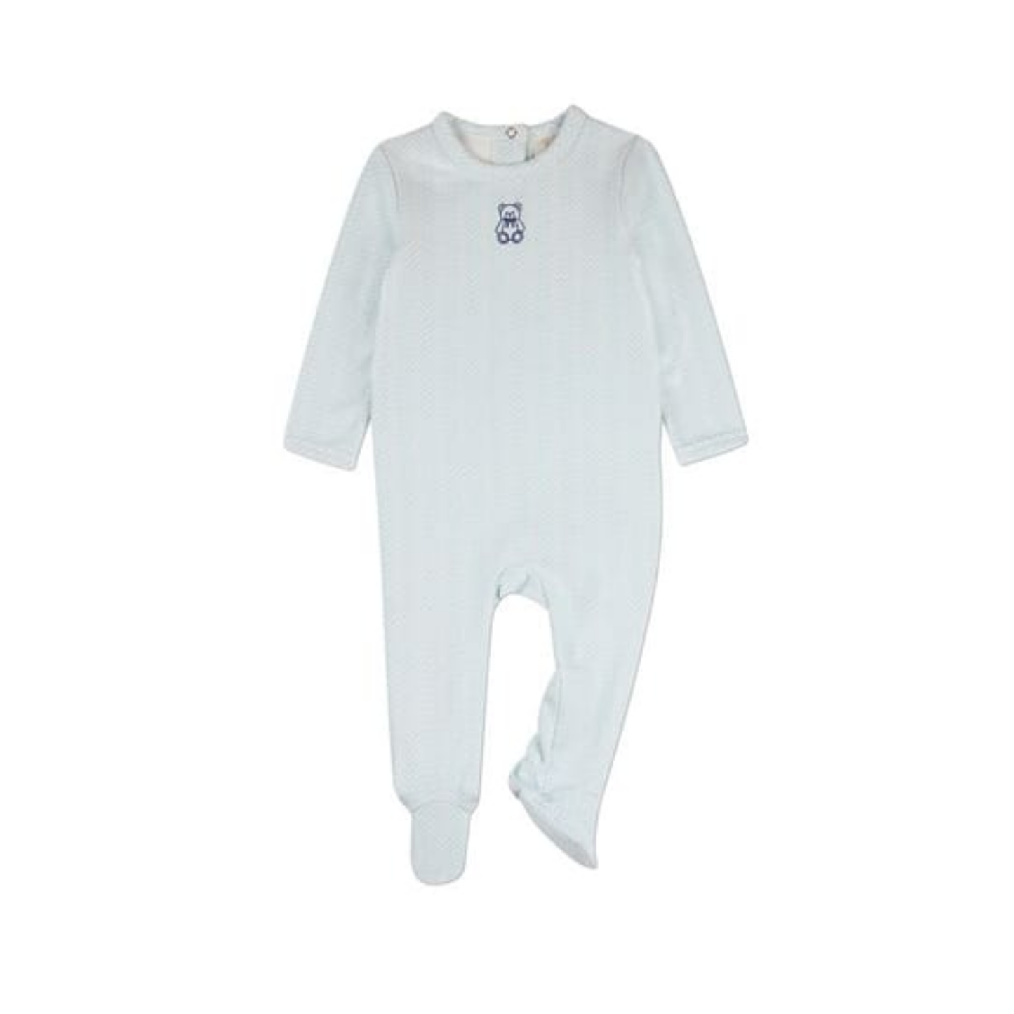 MiniMoi Baby Blue Snuggly Bear Chevron Printed Footie
