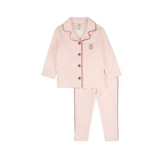 MiniMoi Barely Pink Snuggly Bear Chevron Printed 2 Pc Pajama Set