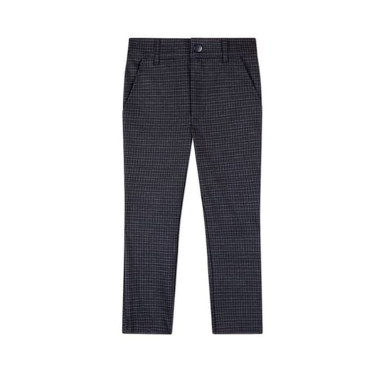 Memoi Navy Boys Plaid Printed Two Pocket Dress Pant