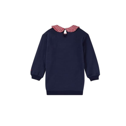 MiniMoi Navy-Red Gingham Ruffled Collar Sweatshirt Dress