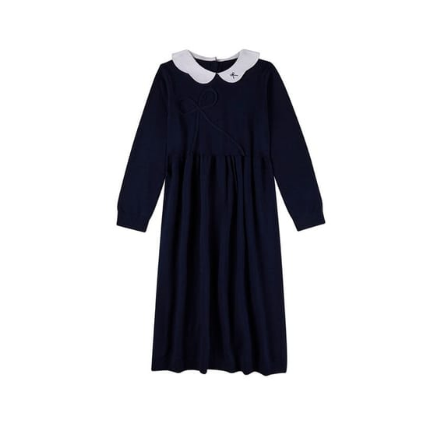 MiniMoi Navy-White Bow Accent Collar Pop Long Dress
