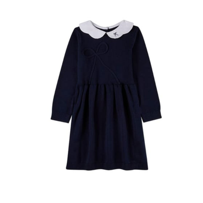 MiniMoi Navy-White Bow Accent Collar Pop Short Dress