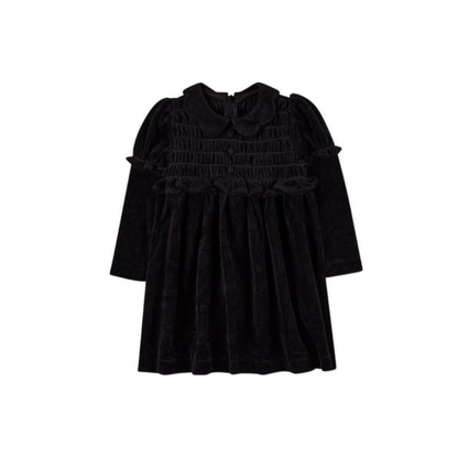 MiniMoi Black Velour Smocked Short Dress