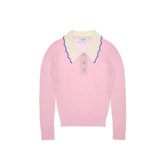 Paade Mode Pink Harriet Merino Wool Lace Polo Shirt