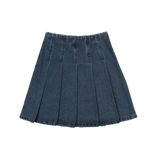 Analogie Blue Denim Pleated Denim Skirt