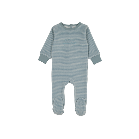 Lil Legs Blue Stripe Velour Stripe Footie