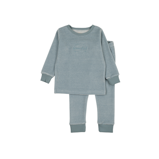 Lil Legs Blue Stripe Velour Lounge Set