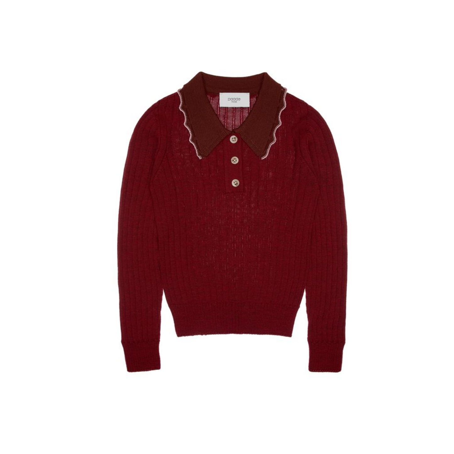 Paade Mode Red Harriet Merino Wool Lace Polo Shirt
