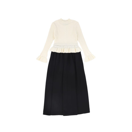 Bace Black/Ivory Scallop Knit Sweater Maxi Dress