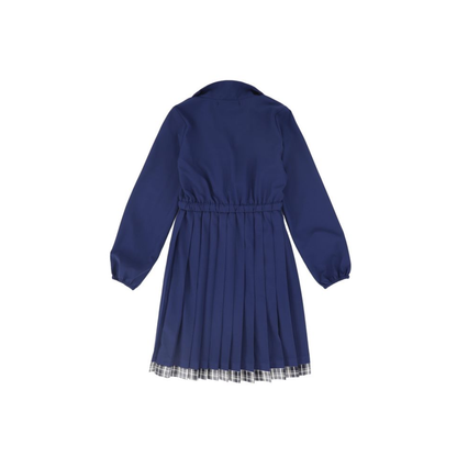 Bace Navy Checked Half Zip Pleat Dress