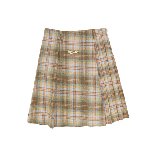 Bace Camel Plaid Pleated Skirt