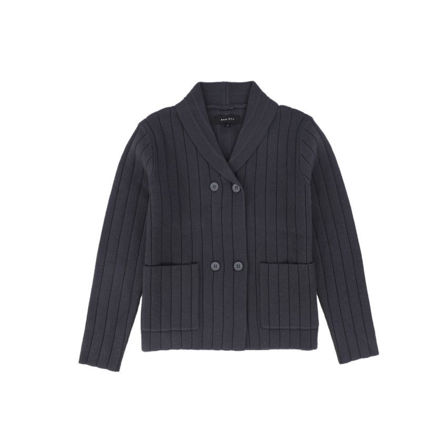 Bamboo Grey Wide Ribbed Knit Double Breasted Cardigan