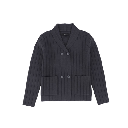 Bamboo Grey Wide Ribbed Knit Double Breasted Cardigan