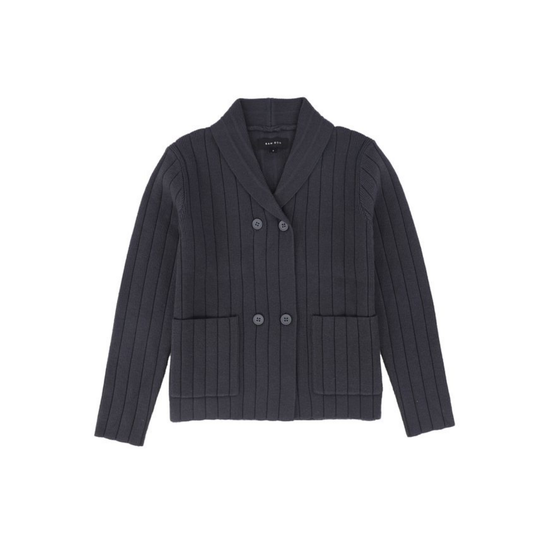 Bamboo Grey Wide Ribbed Knit Double Breasted Cardigan