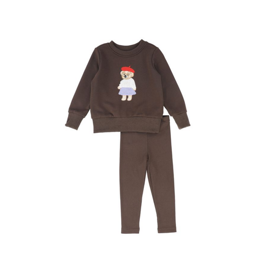 Bamboo Brown Girls Embroidered Doll Sweatshirt Set
