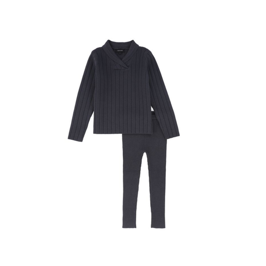Bamboo Grey Wide Ribbed Knit Sweater Set