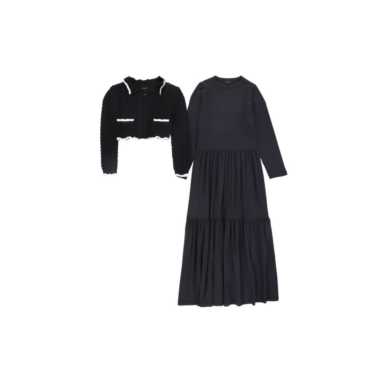 Bamboo Black Scallop Knit Cardigan Maxi Dress