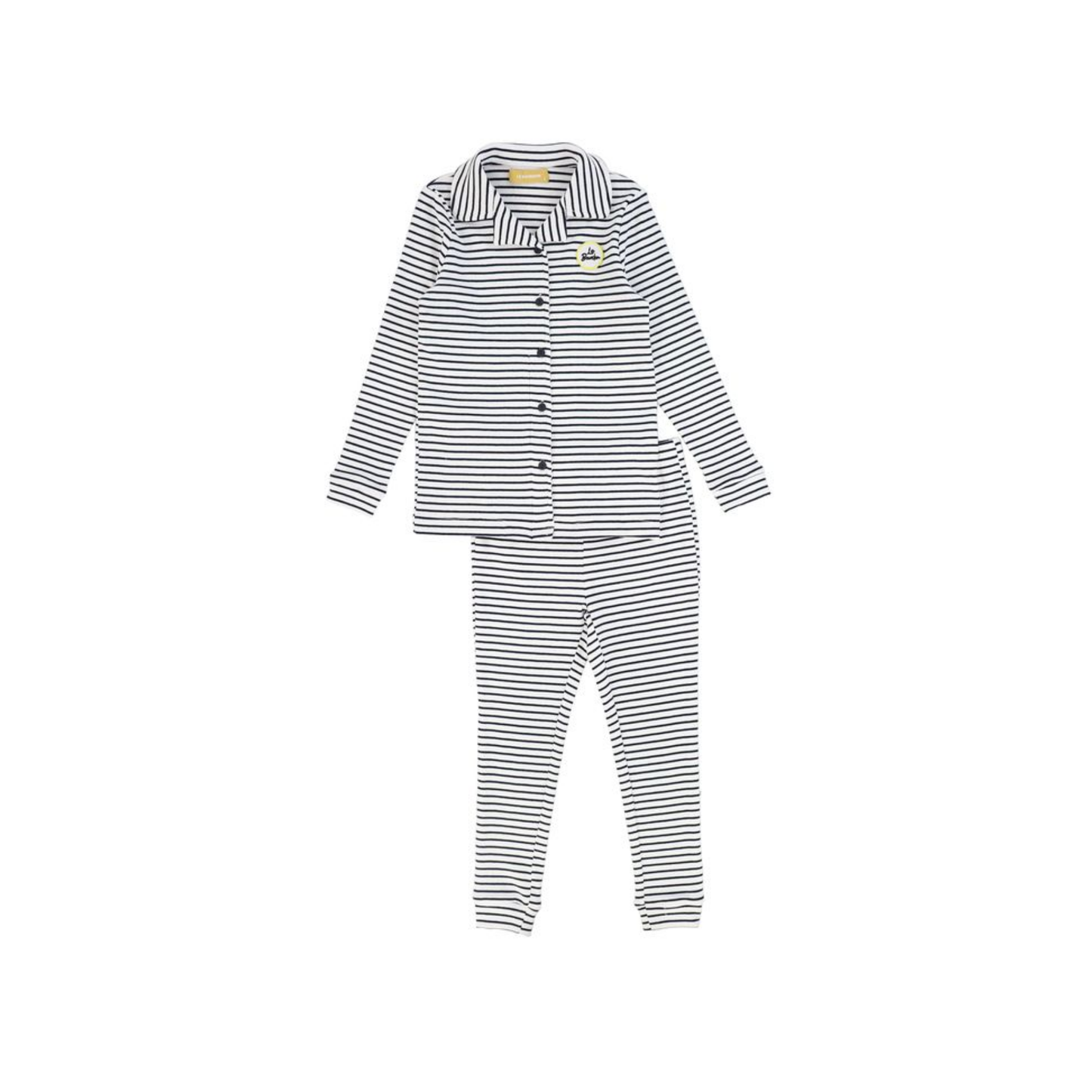 Le Bourdon Navy/White Ribbed Stripe Grandpa Pajamas