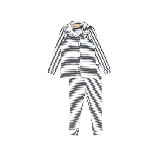 Le Bourdon Navy/White Ribbed Stripe Grandpa Pajamas