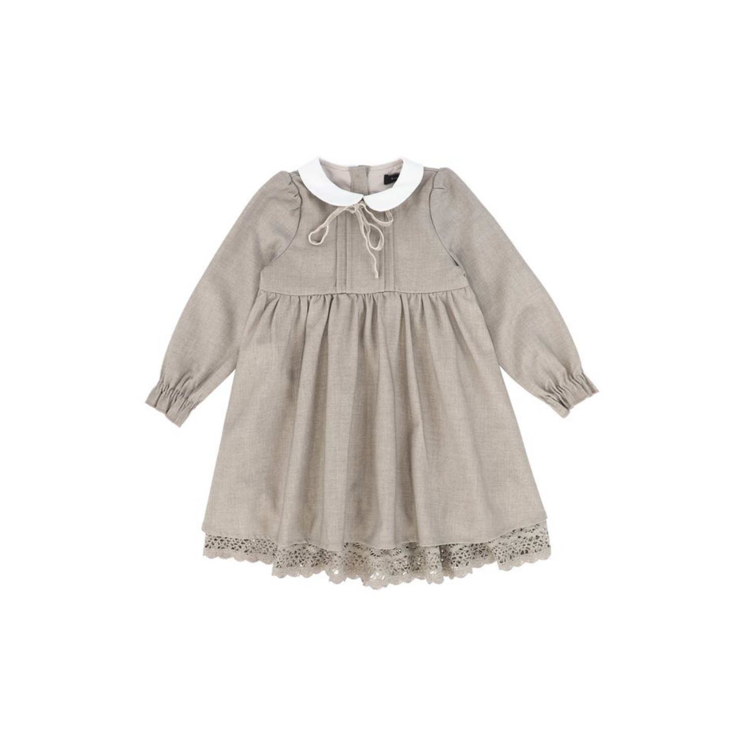 Bamboo Beige Wool Collar Pleat Front Dress