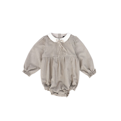 Bamboo Beige Wool Collar Pleat Front Romper