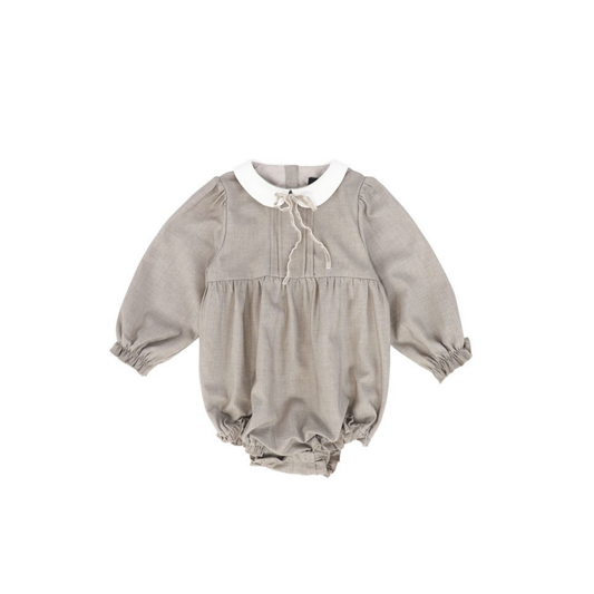 Bamboo Beige Wool Collar Pleat Front Romper