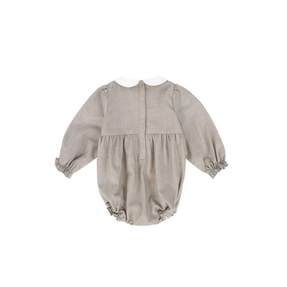 Bamboo Beige Wool Collar Pleat Front Romper