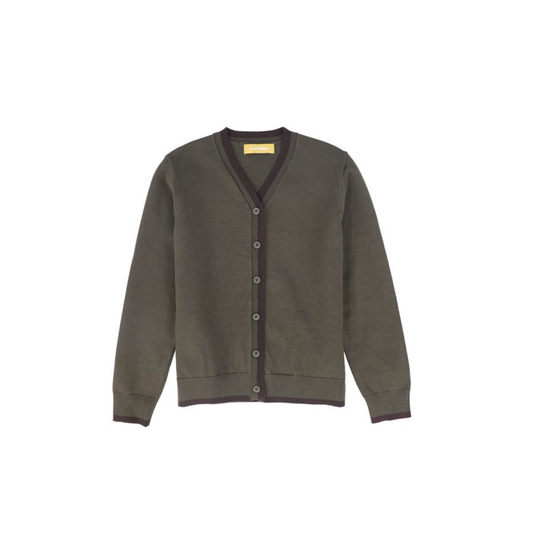 Le Bourdon Olive V-Neck Trim Cardigan
