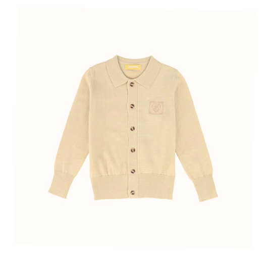 Le Bourdon Beige Logo Collared Cardigan
