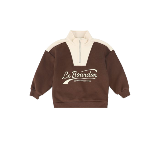 Le Bourdon Brown Half Zip Colorblock Sweatshirt
