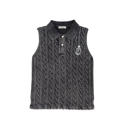 Valentina Black Cable-Knit Crop Vest