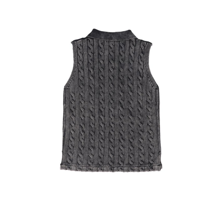 Valentina Black Cable-Knit Crop Vest