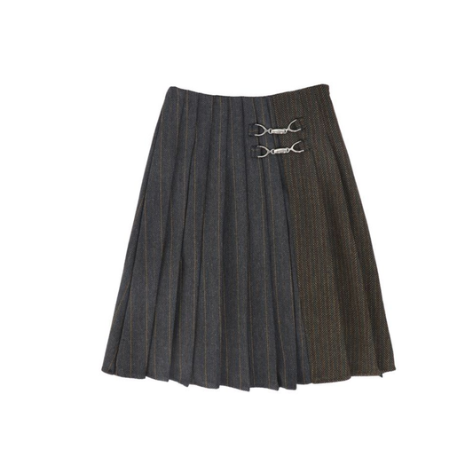 Valentina Charcoal Chevron Wool Pinstriped Skirt