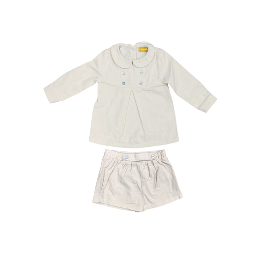 Le Bourdon Cream Collar Pleat Blouse Set