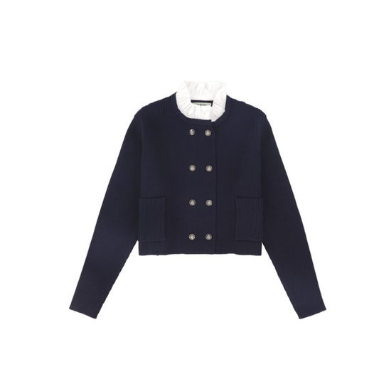 Valentina Navy Double Breasted Ribbed Knit Blazer