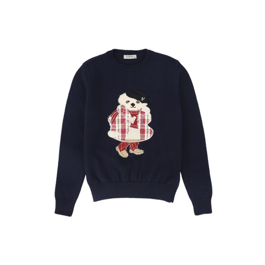 Valentina Navy Knit Graphic Detail Sweater