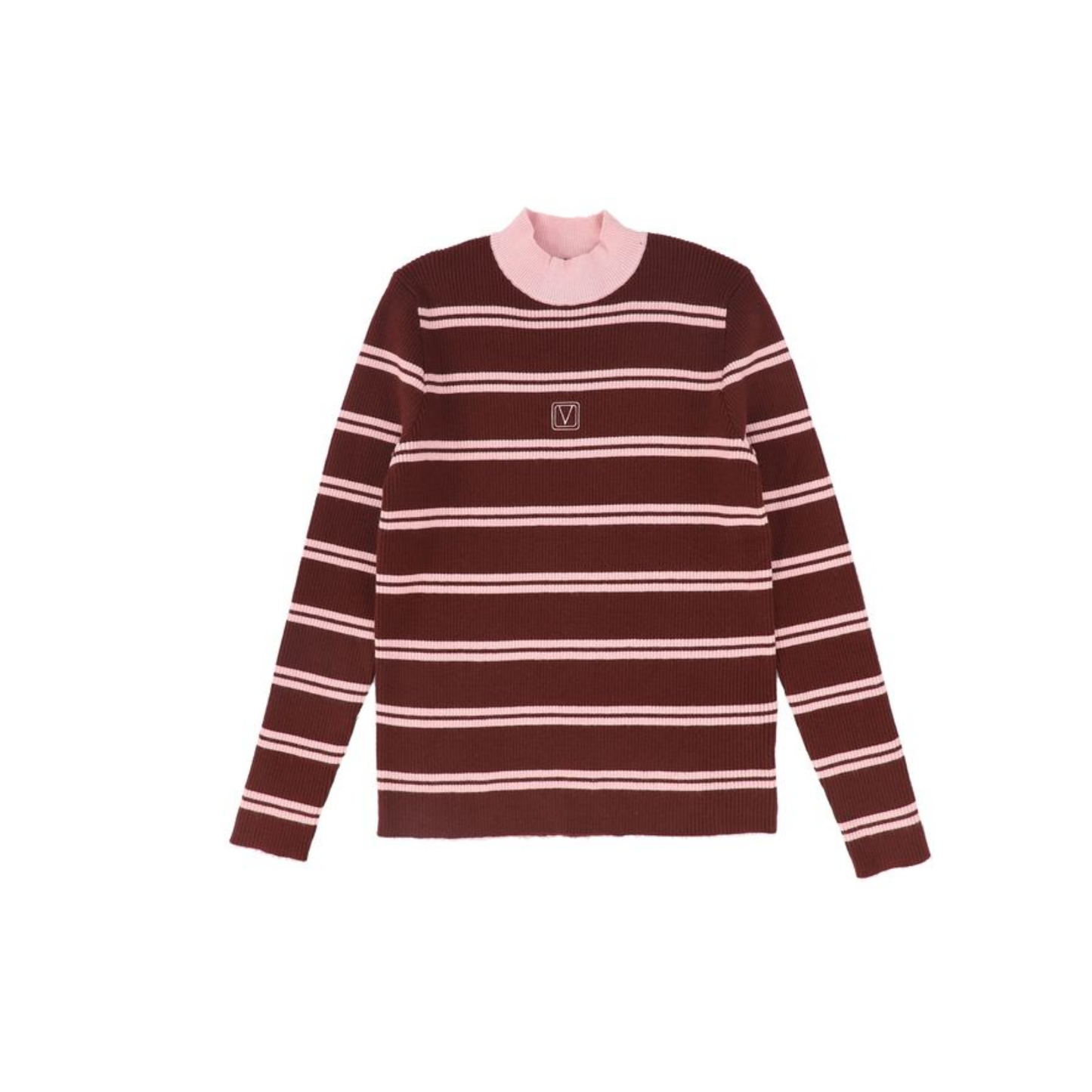 Valentina Burgundy Ribbed Knit Stripe Turtleneck