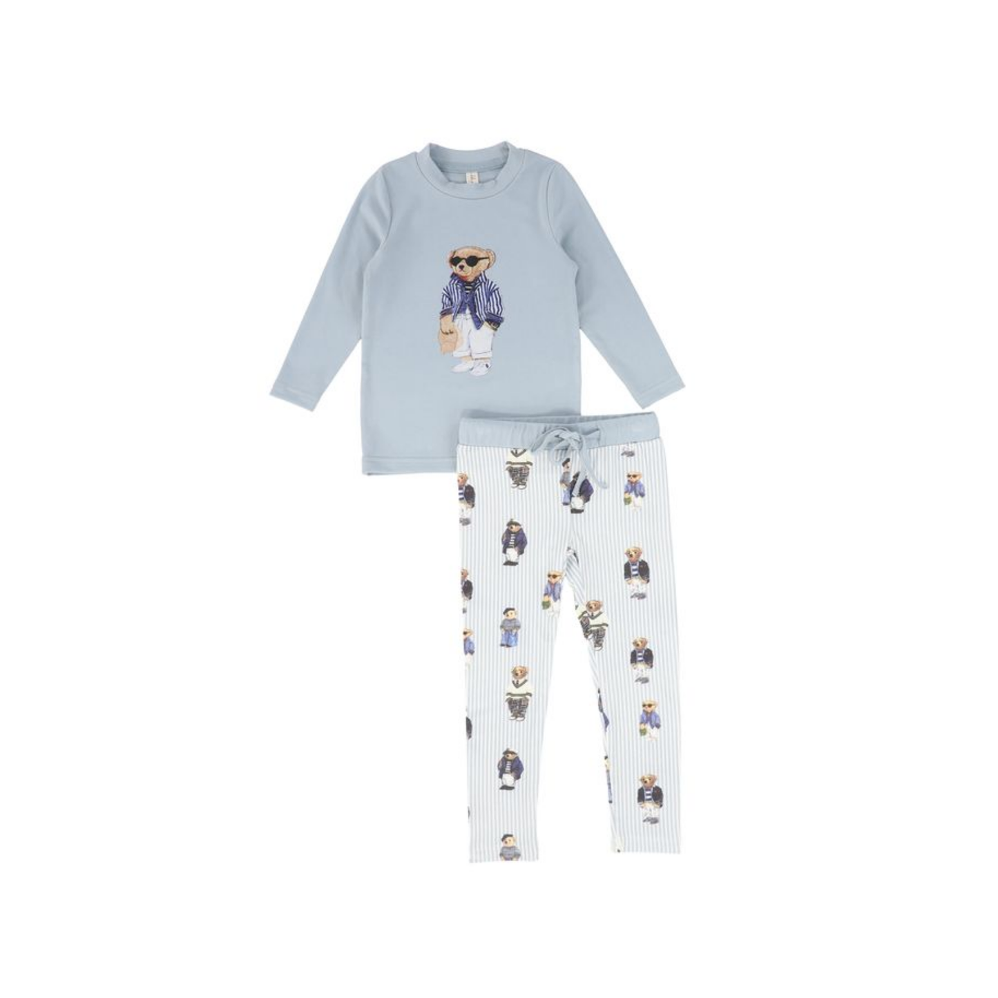 Bebe Jolee Blue Pinstripe Bear Print Pajamas