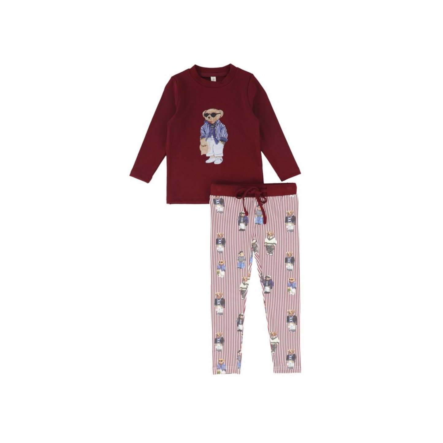 Bebe Jolee Burgundy Pinstripe Bear Print Pajamas