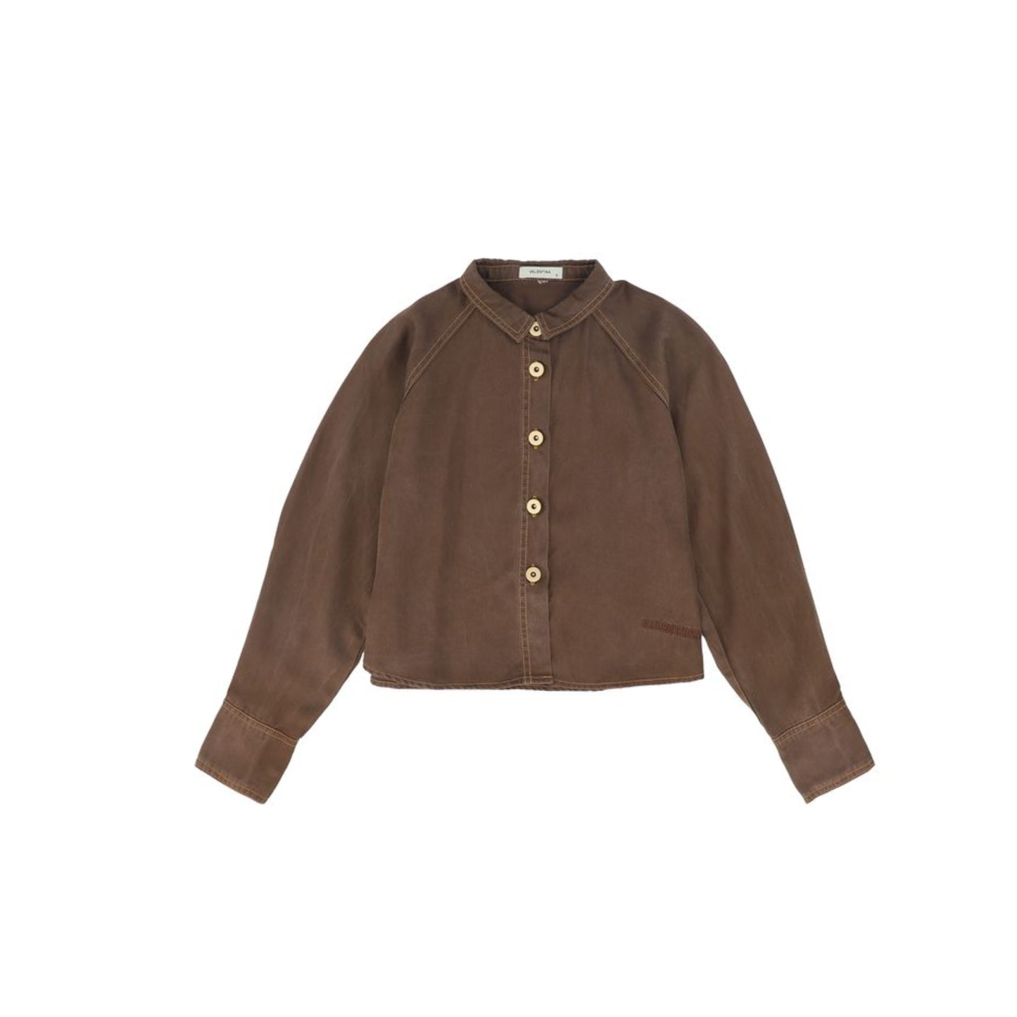 Valentina Brown Denim Contrast Seam Crop Blouse